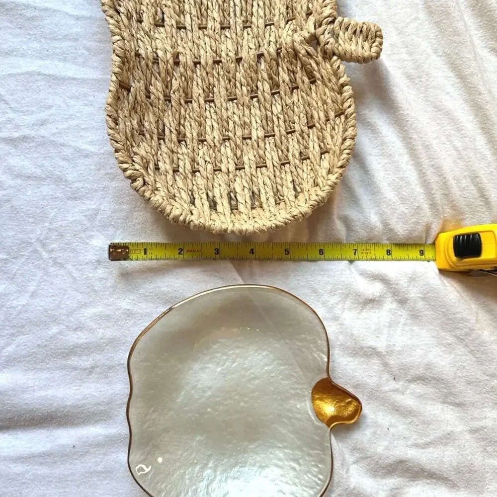 Pumpkin Decor Set Woven Basket Tray Iridescent Glass Pumpkin Dish Fall Halloween